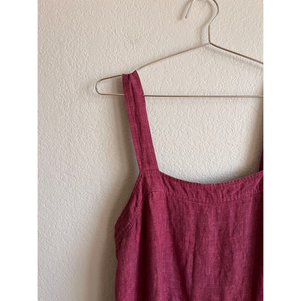 Eileen Fisher Washed Organic Linen Delave Tiered Dress in Berry Size MEDIUM - Picture 2 of 6